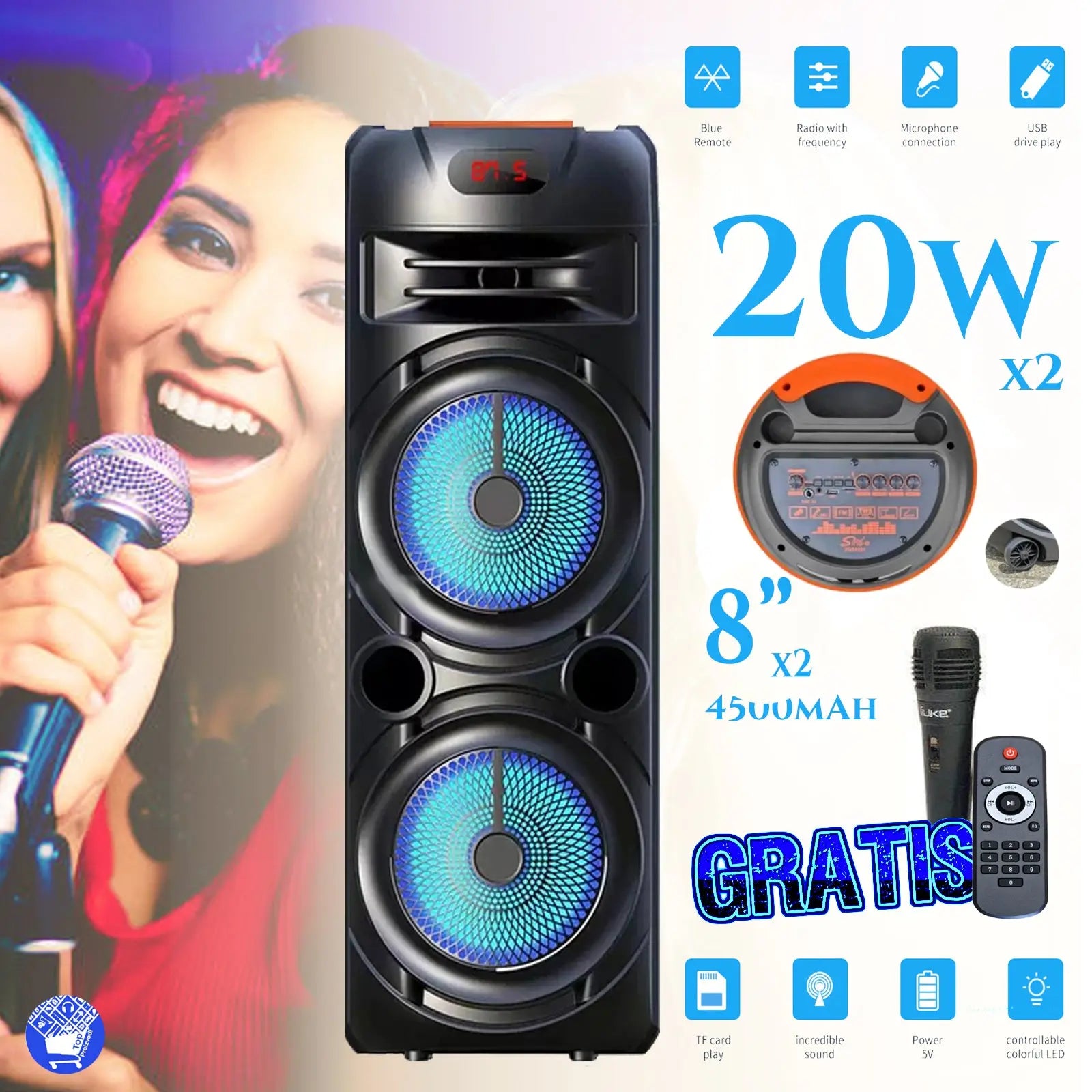 BIG ZVUČNIK 4500mah 8'' X2 SA GRATIS BEŽIČNIM MIKROFONOM I DALJINSKIM BIG ZVUČNIK 4500mah 8'' X2 SA GRATIS BEŽIČNIM MIKROFONOM I DALJINSKIM